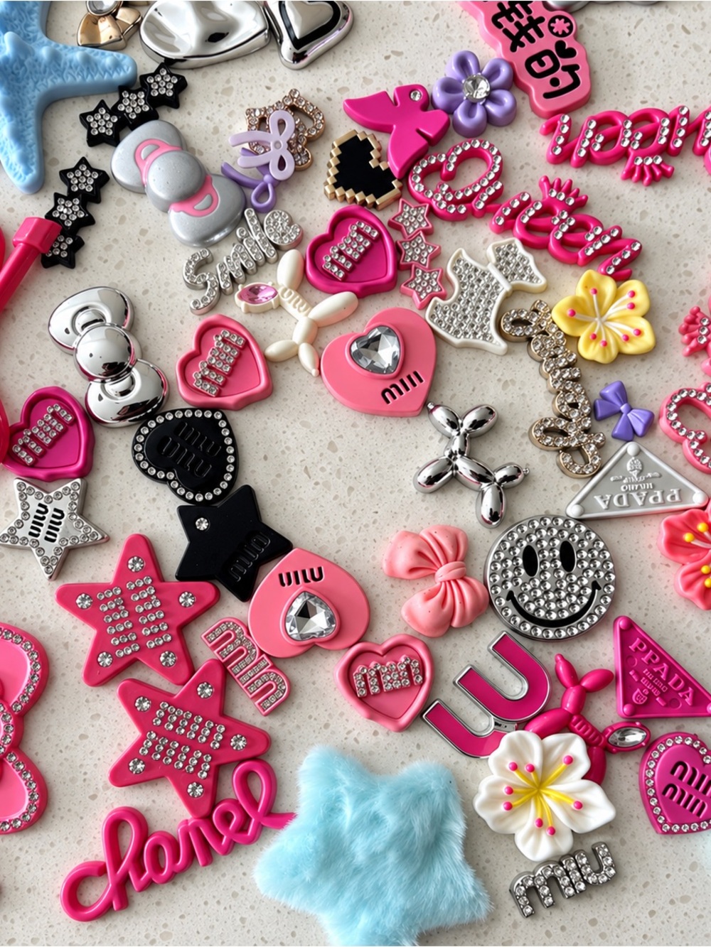 Kids Pink and Silver Decorative Charms - Assorted Heart & Star Designs